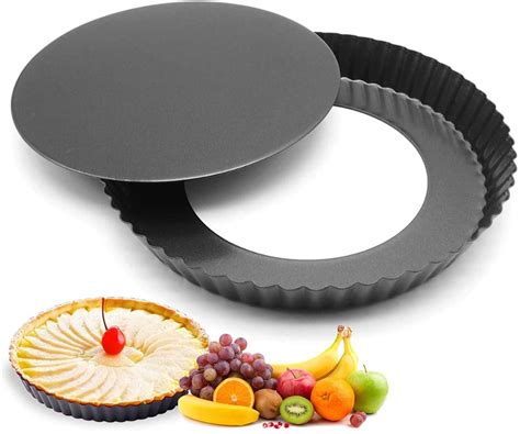 Tart Pan,1 Pcs 9 Inch Pie Pan and 4 Inch Quiche Pan with Removable Bottom and Steel Lifting Base ...