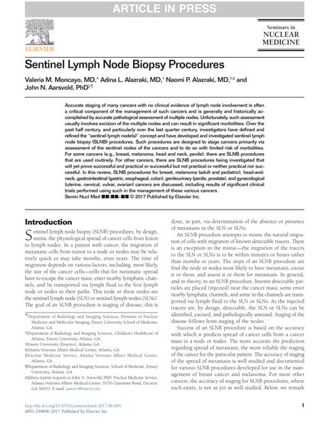 (PDF) Sentinel Lymph Node Biopsy Procedures