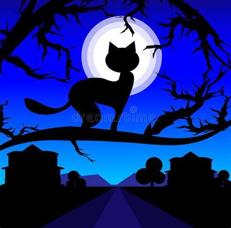 Vector Lonely Cat On A Tree Against The Night Sky Stock Illustration - Illustration of cute ...