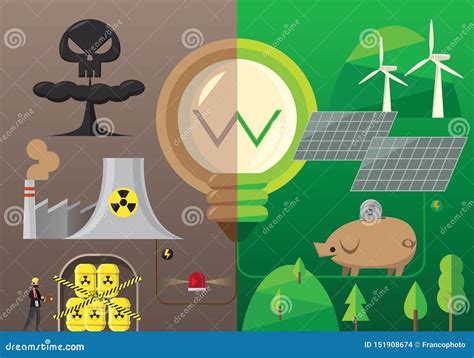 Infographic of Nuclear Energy Compares with Green Energy Stock Vector - Illustration of friendly ...