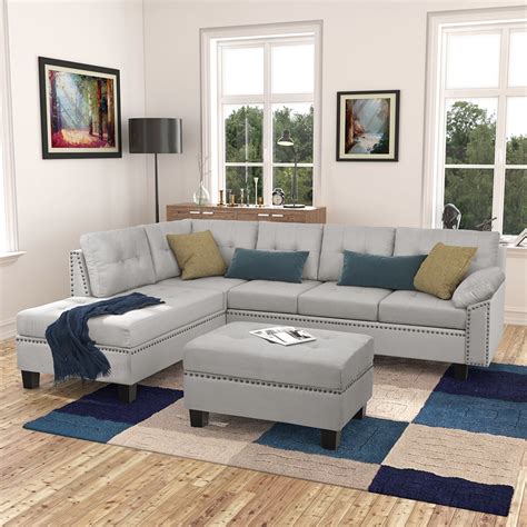 Veryke Modern L-Shape Sectional Sofa with Chaise Lounge and Storage Ottoman, Grey - Walmart.com ...