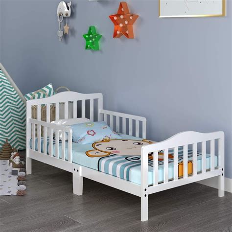 UBesGoo Toddler Bed, Wood Kids Bedframe W/Safety Rail - Walmart.com