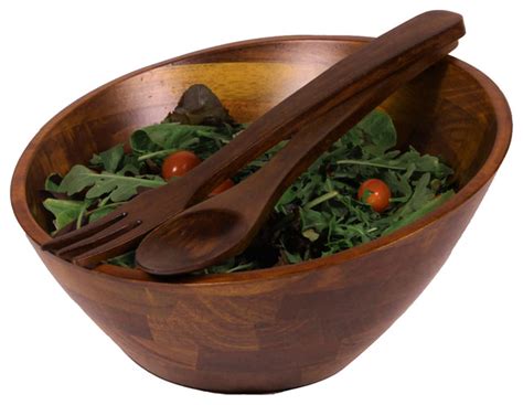 3-Piece Large Angle Wood Salad Bowl Set - Tropical - Serving And Salad ...