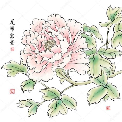 Ink Painting of Chinese Peony. ⬇ Vector Image by © yienkeat | Vector Stock 35692673