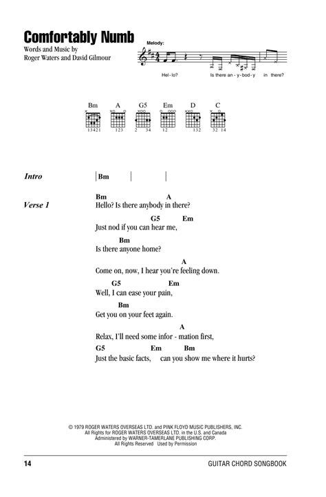 Comfortably Numb by Pink Floyd - Guitar Chords/Lyrics - Guitar Instructor