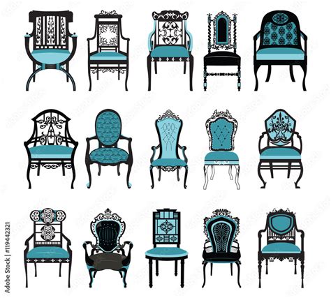 Vintage Chair furniture set collection Vector. Rich carved ornaments furniture. Vector Victorian ...