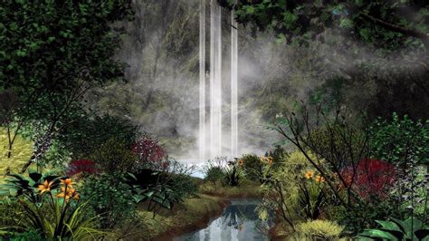 Flower Waterfall Trees Wallpapers on WallpaperDog