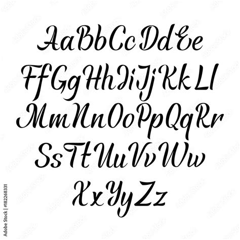 Handwritten vector aphabet. Hand drawn lettering font. Brush script calligraphy cursive type ...