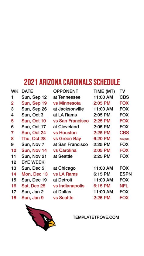 2022-2023 Arizona Cardinals Lock Screen Schedule for iPhone 6-7-8 Plus