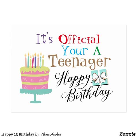 Happy 13 Birthday Postcard | Zazzle.com in 2021 | Happy 13th birthday ...