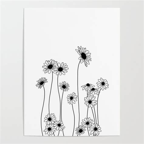 Buy Minimal line drawing of daisy flowers Poster by thecolourstudy ...