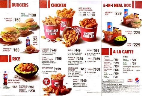 Kfc Printable Menu Pdf