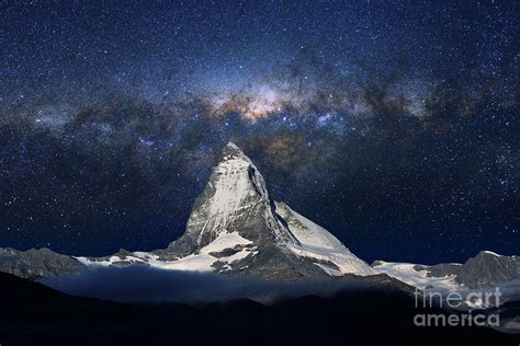 Swiss Alpss Matterhorn In Midnight Sky by Zorazhuang