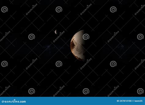 Pluto Planet and Charon Moon in the Outer Space. 3d Render Stock ...