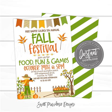 Fall Fest Flyer Fall Festival Invitation Scarecrows Fall - Etsy