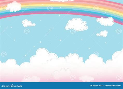 A Cartoon Rainbow and Clouds in the Sky Stock Illustration ...