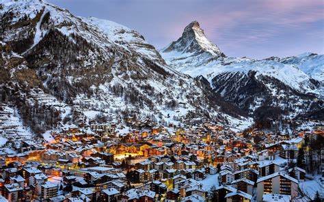 Switzerland, Mountains, Snow, Winter, Town, Matterhorn, Zermatt ...