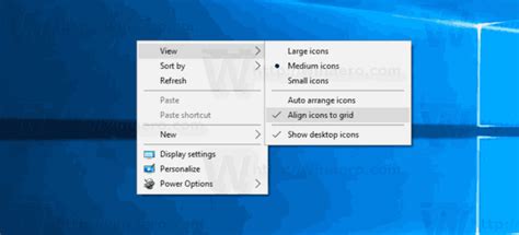 Disable Align Desktop Icons to Grid in Windows 10