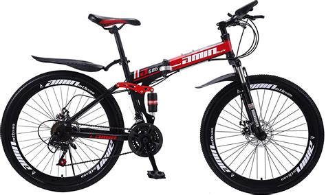 21-Speed Folding Mountain Bike, 26 Inches Spoke Wheel Bicycle, Black ...