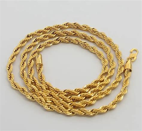 24K Gold Necklace TTDN2 / 4MM Twisted Singapore Chain,24K Gold Plated ...