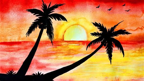 Sunset Watercolor Drawing Scenery Easy / Your project is to create your own watercolor sunset ...