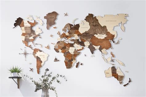 3D Wooden World Map for Travel Tracking