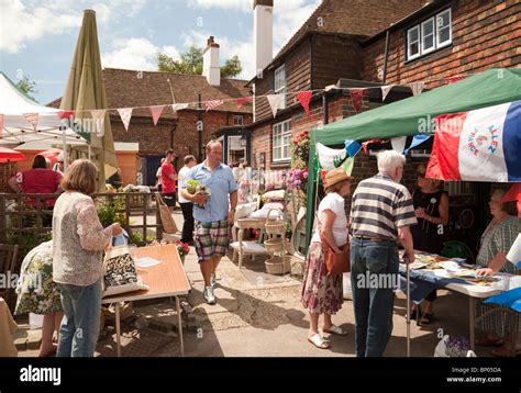 Shoppers at the French Farmers market, Elham village near Folkestone, Kent, UK Stock Photo - Alamy