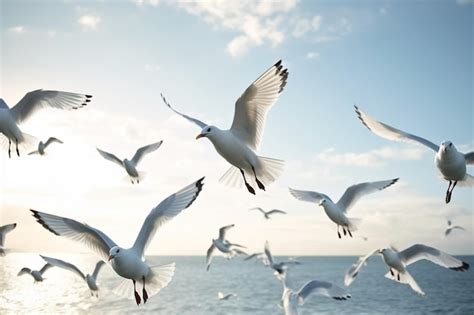 Premium AI Image | A flock of seagulls flying in formation representing freedom and movement