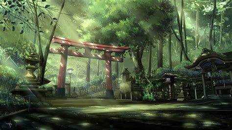 anime, Landscape, Torii, Sun Rays, Forest, Asian Architecture, Steps ...