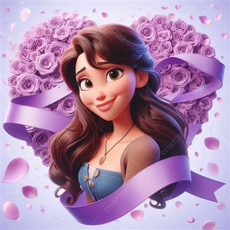 Composição, Em Tema Março Lilás De Mulher, Estilo Disney Pixar, Em 3D ...