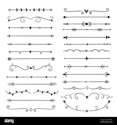 Hand drawn dividers. Line design elements vintage borders. Calligraphic ornate decoration. Retro ...