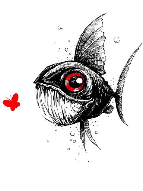 Piraña Art Print by kiko | Creepy drawings, Art drawings sketches, Fish drawings