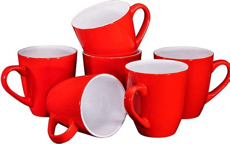 Coffee Mug Set Set of 6 Large-sized 16 Ounce Ceramic Coffee Mugs Restaurant Coffee Mugs, Red ...