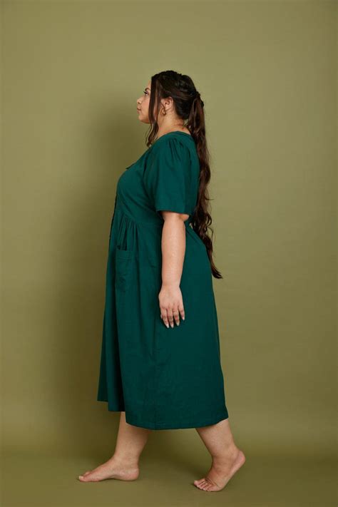 Cotton Flax Dress in Emerald Green – Pana Mina