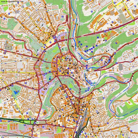 Luxembourg city map - Map of Luxembourg city centre (Western Europe ...