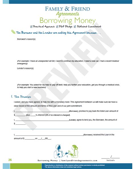 Young Professional Borrowing Money - Agreement Only | Family and Friend Agreements