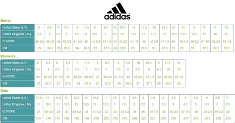 adidas Size chart: Adidas Size Chart