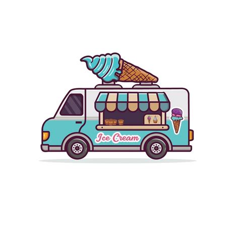 Food truck vehicle ice cream shop illustration. ice cream truck vector. ice cream shop ...