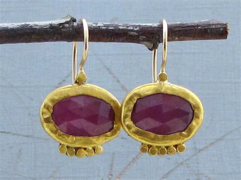 24 Karat Gold Earrings / Pink Sapphire Gold Earrings / 24k Solid Gold ...