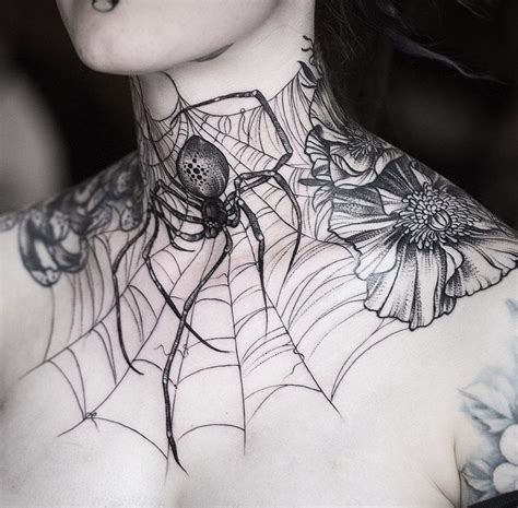 Spider & Web Neck Tattoo