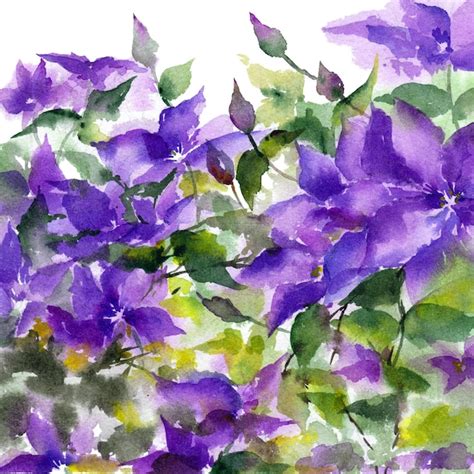 Premium Photo | Floral background watercolor violet flowers painting foral bouquet floral wall art