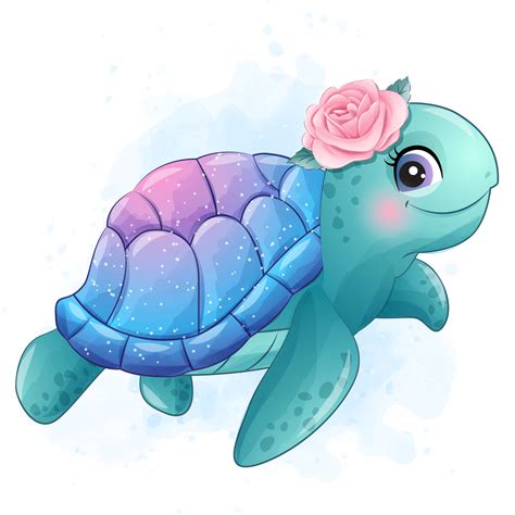 Cute sea turtle clipart with watercolor illustration