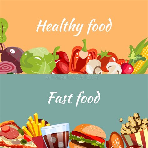 Concepts for Fast Food and Healthy Food. Stock Vector - Illustration of creative, carots: 106332894