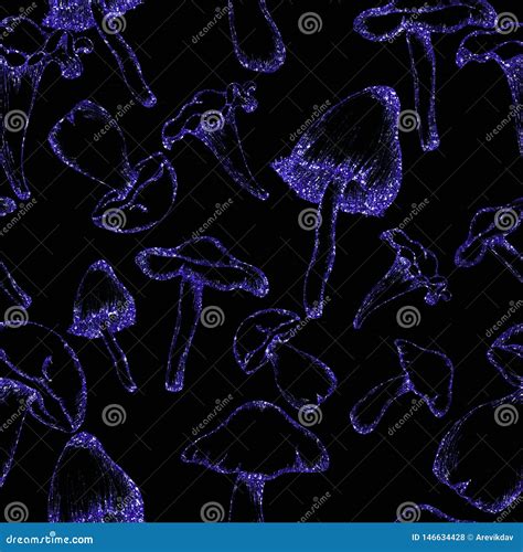 Seamless Neon Pattern of Hand Drawn Mushrooms Stock Photo - Image of garden, mushrooms: 146634428