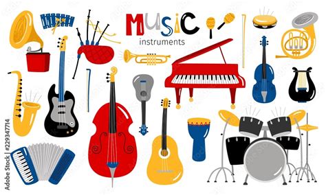 Cartoon musical instruments. Music instrument vector icons, entertainment instrumentation ...