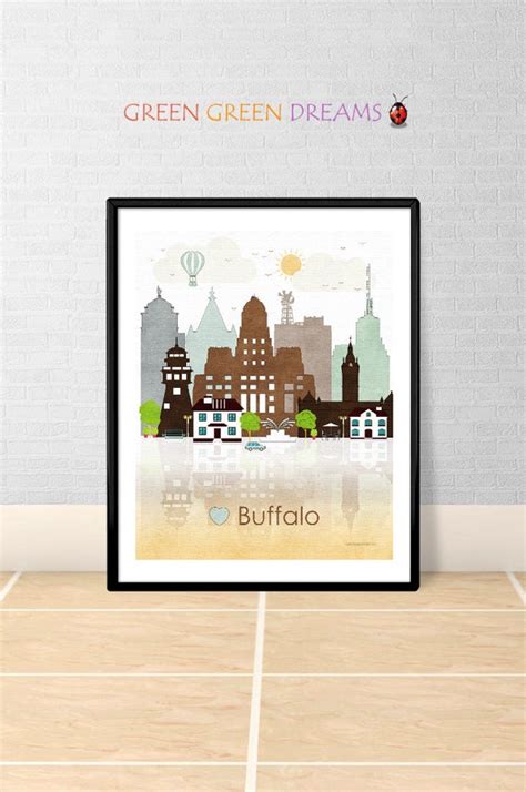 Buffalo print Wall art Poster Buffalo New York by GreenGreenDreams