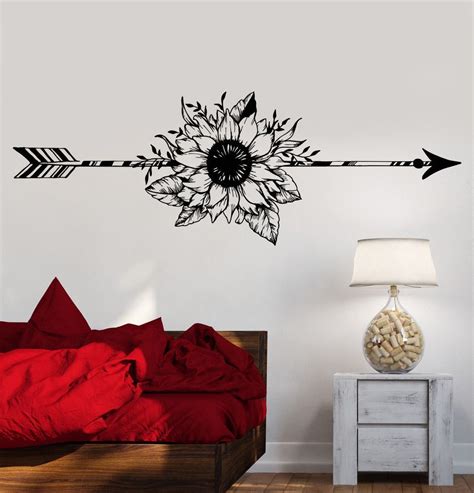 Vinyl Wall Decal Arrow Flower Art Decoration Bedroom Design Stickers Unique Gift (1179ig ...