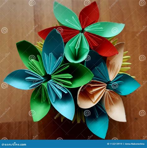 Origami: a Paper Vase with Flowers Stock Image - Image of multicolored, flowers: 112213919