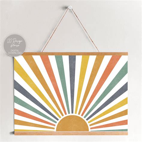 Boho Sun Print Colorful Wall Art Boho Wall Decor Retro Wall - Etsy