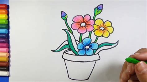 Easy & Simple Flower Pot Drawing - YouTube